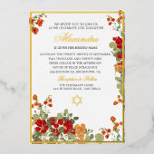 ユダヤ人の女の子のベビー名前付け赤モダンフローラ 箔招待状 (正面)