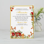 ユダヤ人の女の子のベビー名前付け赤モダンフローラ 箔招待状 (立ち正面)