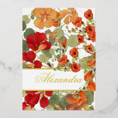 ユダヤ人の女の子のベビー名前付け赤モダンフローラ 箔招待状 (裏面)