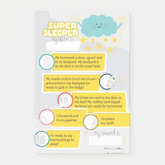 ユダヤ人の就寝時間のチェックリスト ポストイット (正面)