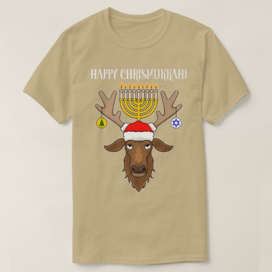 ユダヤ人クリスマストナカイ幸せクリスムカ Tシャツ (デザイン正面)