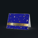 ユダヤ人ハヌッカゴールデンブルースターグリーティングカード シーズンカード<br><div class="desc">青と金色の星の背景ストライプに「ハヌカー」という青い表現を持つ金色のカード。カードの中にはハヌカーの休日の挨拶がある。休日の素晴らし郵送体験のカードと愛する人のユニーク贈り物である。封筒やシール、スタンプとマッチさせることもできる。</div>