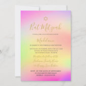 ユダヤ人バルミツワーレインボー金ゴールドガールズヘブライ 招待状 (正面)