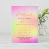 ユダヤ人バルミツワーレインボー金ゴールドガールズヘブライ 招待状 (スタンド正面)