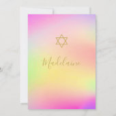 ユダヤ人バルミツワーレインボー金ゴールドガールズヘブライ 招待状 (裏面)