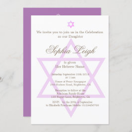 ユダヤ人ヘブライ人の紫色の少女の命名式 招待状