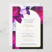 ユダヤ人ベビー名前付けフローラ紫ブラック金ゴールド 招待状 (正面)