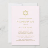 ユダヤ人ベビー命名写真ピンクの金ゴールド女の子宗教 招待状 (正面)