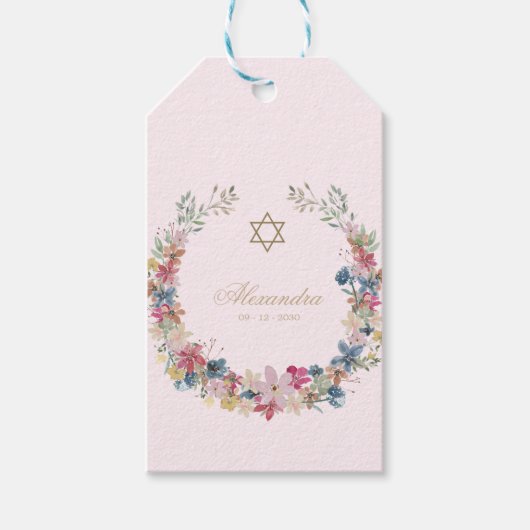 ユダヤ人ベビー命名場フラワー金ゴールド星ダビデ ギフトタグ (正面)