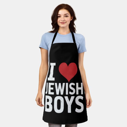 ユダヤ人少年を愛するIハートユダヤ人少年ハヌカー エプロン (着用した状態)