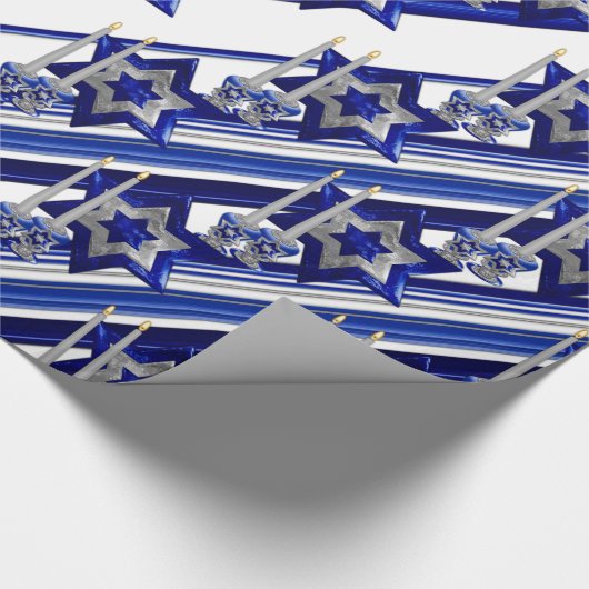 ユダヤ人 – ろうそく立て – 星–1 – 対角線 – ストライプ ラッピングペーパー (コーナー)