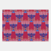 ユダヤ人 – (ユダヤ教)メノラー – 格子状 – ザクロ赤土 ラッピングペーパーシート (正面3)