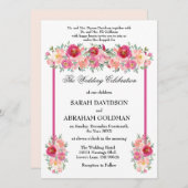 ユダヤ伝統的人結婚式招待状 – ピンクローズ 招待状 (正面/裏面)