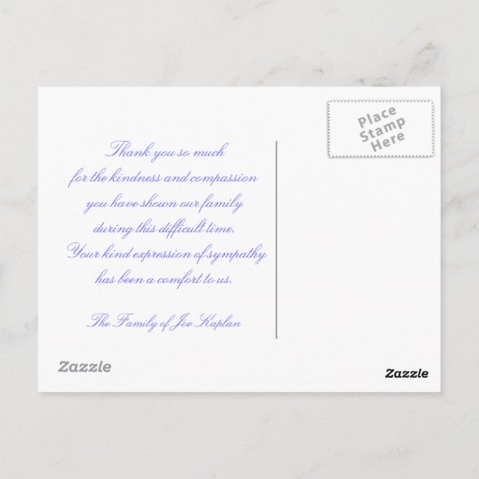 ユダヤ悔やみや弔慰サンキューハガキ ポストカード (裏面)