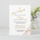 ユダヤ教のバツ・ミツバ・ピンク・ホワイト・ゴールド・ヘブライ語 招待状 (スタンド正面)