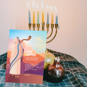 ユダヤ教の男性がshofar ラッパを吹くイメージ - 新年の挨拶 カード