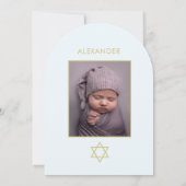 ユダヤ教の赤ちゃん男の子の名前付け フォト ブルー ゴールド 宗教的 招待状 (裏面)