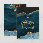 ✡(ユダヤ教の)バル・ミツバーお祝い!ウォーターカラーゲートティール(緑がかった色)ブルー エンクロージャーカード (正面/裏面)