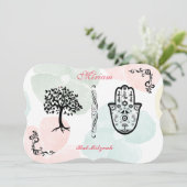 (ユダヤ教の)バル・ミツバーの招待状バーのこうもりのBnai Hamsaの生命の樹 招待状 (スタンド正面)