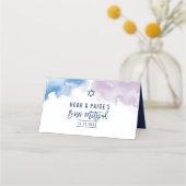 (ユダヤ教の)バル・ミツバーモダンエレガント水彩青紫 プレイスカード (裏面)