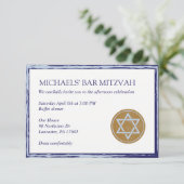 （ユダヤ教の）バル・ミツバーkiddishカード青および金ゴールドの星を禁止して下さい 招待状 (スタンド正面)