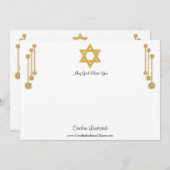 ユダヤ教クラスのためのデビッド金ゴールドグリッターのスター ノートカード (正面/裏面)