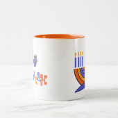 (ユダヤ教)メノラーとドレイデルスハヌッカギフト ツートーンマグカップ (中央)