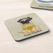 (ユダヤ教)メノラーの幸せでハヌカーかわいいパグ犬 コースター (左側)