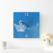 （ユダヤ教）メノラーの恵み スクエア壁時計 (ホーム)