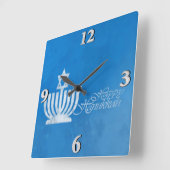 （ユダヤ教）メノラーの恵み スクエア壁時計 (傾斜)