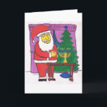 （ユダヤ教）メノラーをつけるサンタ シーズンカード<br><div class="desc">クリスマスツリーの前のハヌカーの（ユダヤ教）メノラーをつけるサンタを特色にする異教徒間の挨拶状。</div>
