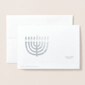 (ユダヤ教)メノラーイン・ブルーとシルバーハモダン・ハヌカー 箔カード (裏面封筒付き)