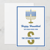 （ユダヤ教）メノラーキャンドルハッピーハヌッカモノグラムファミリー名 シーズンカード (正面/裏面)