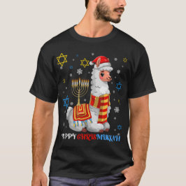 （ユダヤ教）メノラークリスムカラマアルパカハヌカークリスマス Tシャツ