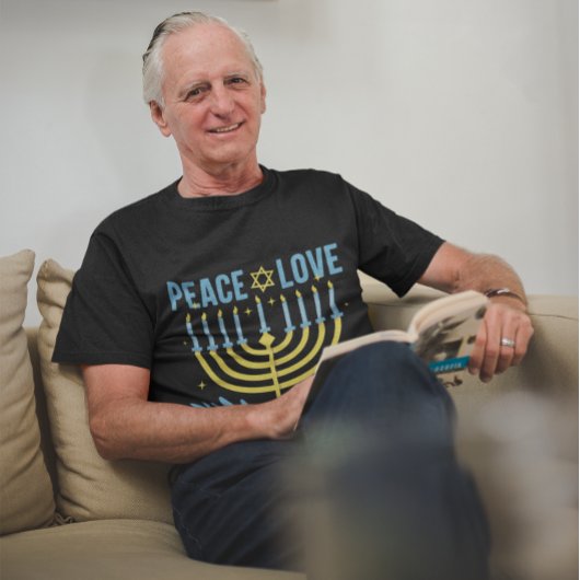 (ユダヤ教)メノラースターオブデイビッドブルーイエローブラックハヌカー Tシャツ