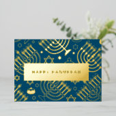 （ユダヤ教）メノラーハンヌカ箔のホリデーカード 箔シーズンカード (立ち正面)