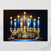 （ユダヤ教）メノラーフェスティバルのライトブルー抽象芸術スケッチ 箔シーズンカード (正面)