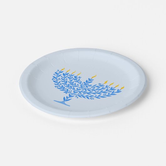 （ユダヤ教）メノラー図解入りの、写真付きのハヌカー ペーパープレート (アングル)