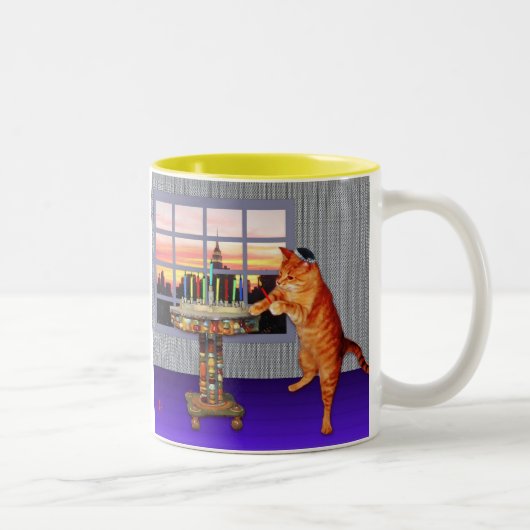 （ユダヤ教）メノラー猫 ツートーンマグカップ (右)