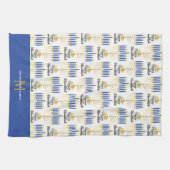 （ユダヤ教）メノラー・ウィズ・ライト・ハッピー・ハヌカー・モノグラム キッチンタオル (横)