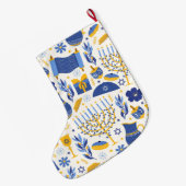 (ユダヤ教)メノラー&ドレデルブルーハヌカーストッキング ラージクリスマスストッキング (裏面 (吊り時))