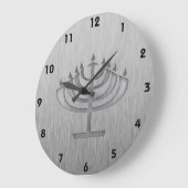 (ユダヤ教)メノラー;ブラシ仕上げメタル外観 ラージ壁時計 (傾斜)