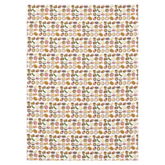 ユダヤ料理キュイジーズホリデーディナーフーズプリント テーブルクロス (正面)