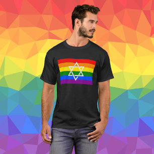 ユダヤ星のダビデゲイピレーレインボー国旗 Tシャツ