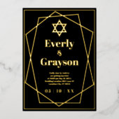 ユダヤ星幾何学模様金ゴールド結婚のフォイルI 箔招待状 (正面)