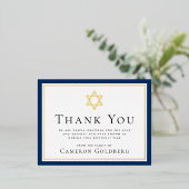 ユダヤ星箔ダークブルー悔やみや弔慰サンキューカード 箔招待状ポストカード (立ち正面)