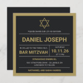 ユダヤ星黒枠バー（ユダヤ教の）バル・ミツバー招待状 招待状 (正面/裏面)