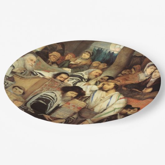 ユダヤ祈人はヨムキププルのシナゴーグに住んでいる ペーパープレート (アングル)