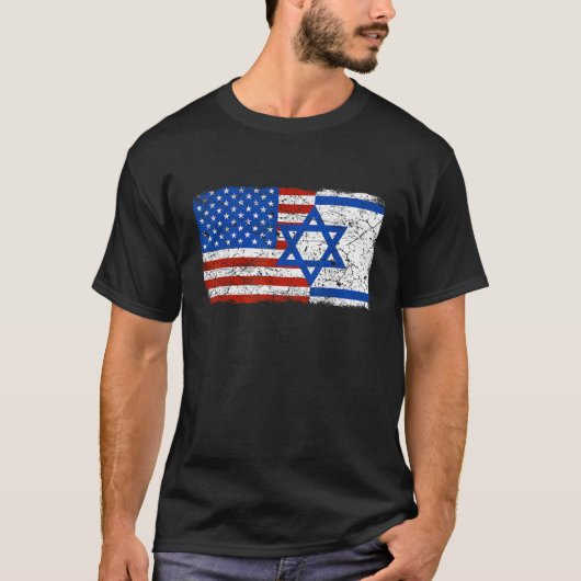 ユダヤ系イスラエル系アメリカ人ユダヤ国旗イスラエル系アメリカ合衆国 Tシャツ (正面)