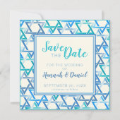 ユダヤ結婚人のダビデのスターSave The Date Card セーブザデート (正面)